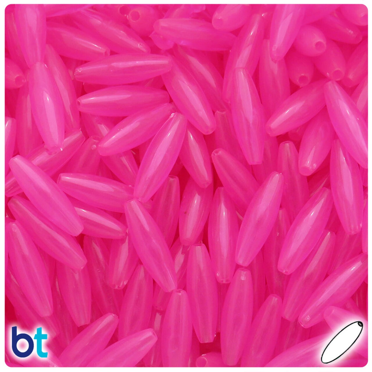 BeadTin Pink Glow 19mm Spaghetti Plastic Craft Beads (150pcs)